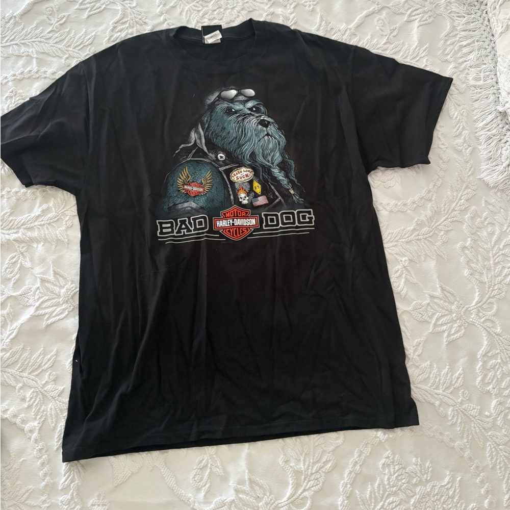 Harley-Davidson Black 'Bad Dog' Graphic Tee with Blue Illustration